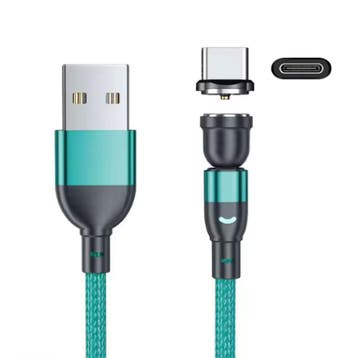 USB naar USB-C 540° Magnetische Oplaadkabel - 2 Meter -, Telecommunicatie, Mobiele telefoons | Telefoon-opladers, Verzenden, Nieuw