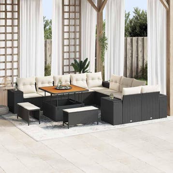 vidaXL Tuinbank Set 13 st Zwart en Crème poly rattan, Verzenden, Nieuw