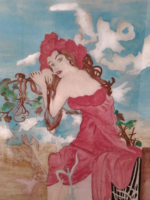 Artiste inconnu - Donna in rosa, Antiek en Kunst, Kunst | Designobjecten