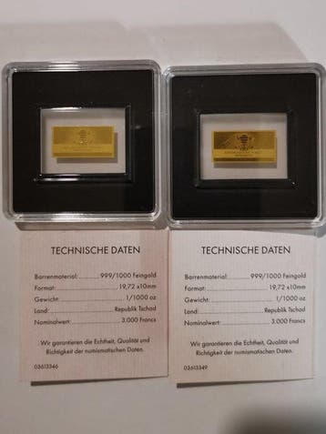 Allemagne. EURO-Banknoten 5 EURO + 50 EURO 2 x 1/1000 Oz, Postzegels en Munten