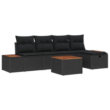 vidaXL Tuinbank Set 6 st Zwart poly rattan, Verzenden, Nieuw