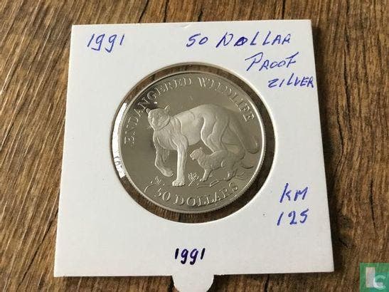 Cookeilanden 50 dollars 1991 (PROOF) Cougar and cub, Postzegels en Munten, Munten | Oceanië, Losse munt, Goud, Zilver, Verzenden