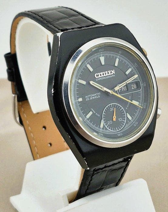 Citizen - Sans prix de réserve - Black Chronograph Vintage -, Handtassen en Accessoires, Horloges | Heren