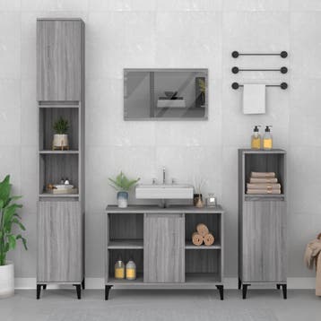 vidaXL Wastafelkast 80x33x60 cm bewerkt hout grijs sonoma, Verzenden, Nieuw