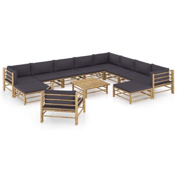 vidaXL 12-delige Loungeset met donkergrijze kussens bamboe, Verzenden, Loungeset