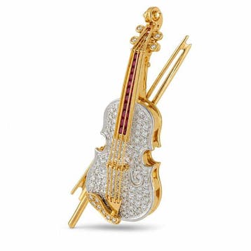 Broche - 18 carats Or jaune, EXCLUSIF BROCHE VIOLON EN OR