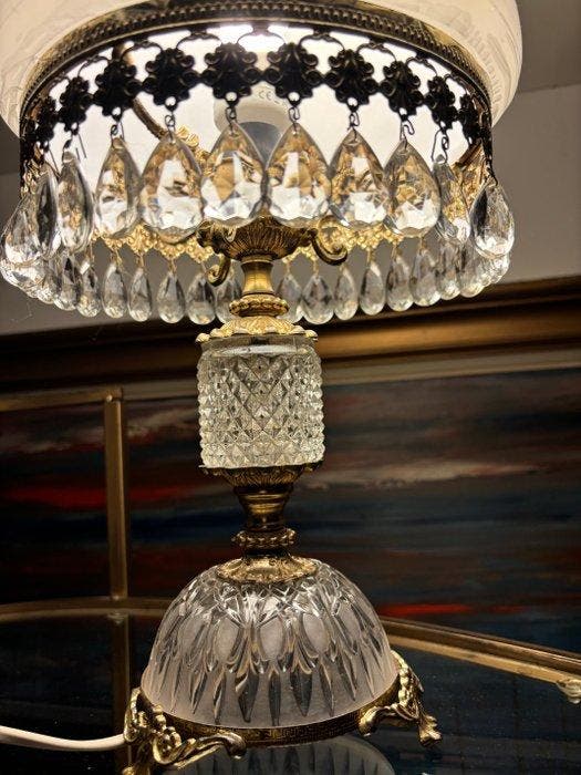 Bureaulamp - Verguld messing - kristallen tafellamp, Antiquités & Art, Curiosités & Brocante