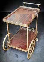 Chariot de service - Bois, Laiton - Style Maison Jansen, Huis en Inrichting, Nieuw