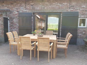 8 persoons tuinset van massief teakhout! | Direct leverbaar!, Verzenden, Teakhout, Nieuw, 8 zitplaatsen