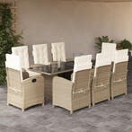 vidaXL 9-delige Tuinset met kussens poly rattan beige, Verzenden, Nieuw, Tuinset