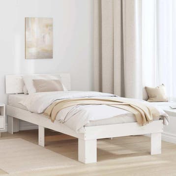 vidaXL Bedframe met hoofdeinde Wit 90 x 190 cm Massief, Verzenden