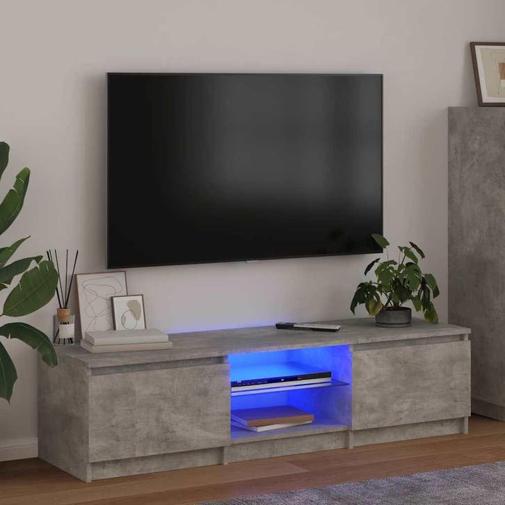 vidaXL Tv-meubel met LED-verlichting 140x40x36 cm betongrijs, Maison & Meubles, Armoires | Mobilier de télévision, Envoi