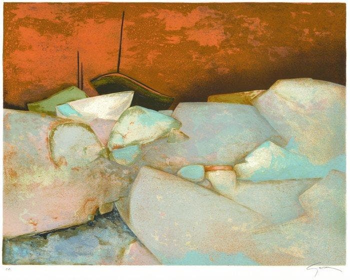 Claude Gaveau (1940) - Barques en bord de mer, Antiek en Kunst, Antiek | Overige Antiek