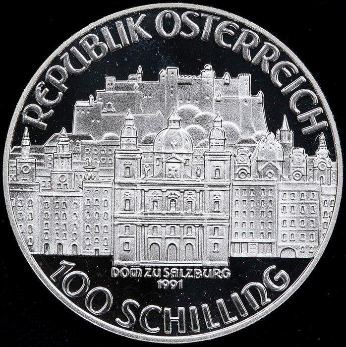 Oostenrijk. 100 Schilling 1991 - Mozart - Salzburg / Proof, Postzegels en Munten, Munten | Europa | Niet-Euromunten