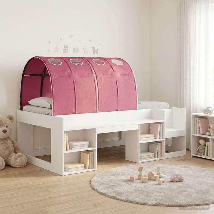 vidaXL Bed met Tunnel met plank 3 st Wit en Rood Bewerkt, Huis en Inrichting, Slaapkamer | Bedden, Nieuw, Verzenden
