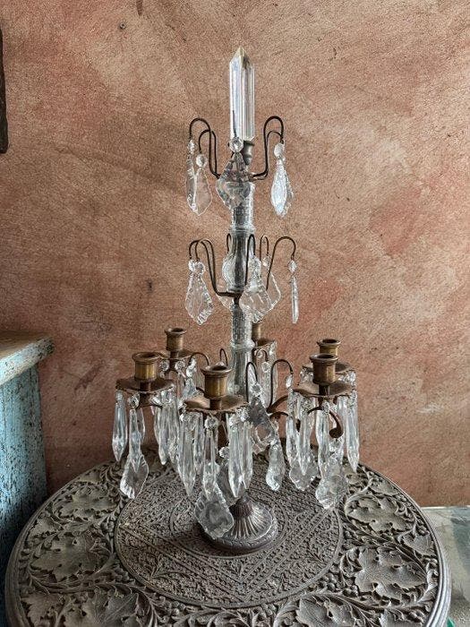 Kaarsenhouder - Brons, Glas - Bronze girandole, Antiek en Kunst, Curiosa en Brocante
