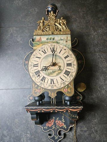 Horloge de chaise frisonne - Style antique Bois et laiton -, Antiquités & Art