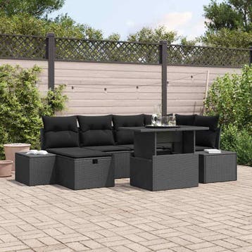vidaXL Tuinbank Set 7 st Zwart poly rattan, Verzenden, Nieuw
