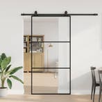 vidaXL Schuifdeur met beslagset 102x205 cm ESG glas zwart, Doe-het-zelf en Bouw, Deuren en Vliegenramen, Verzenden, Nieuw