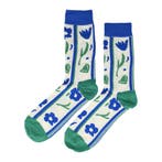 Sokken Katoen - Tulpen Bloemen Print - Blauw Groen Wit -