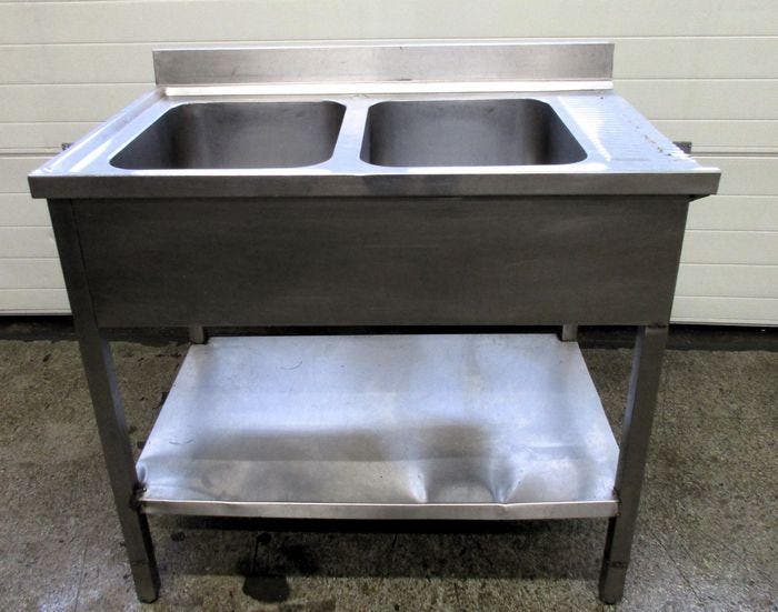 RVS Wastafel, Spoeltafel met 2 wasbakken, B110 x D68 x, Articles professionnels, Horeca | Équipement de cuisine