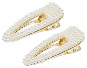 Haarspeld Duckklemmen 6cm – Pareltjes – Goud Wit – Set van 2, Handtassen en Accessoires, Nieuw