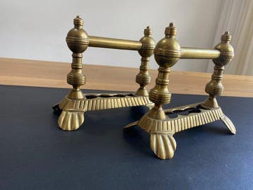 Openhaard accessoire - Messing - Paar Franse haardbokken, Antiek en Kunst