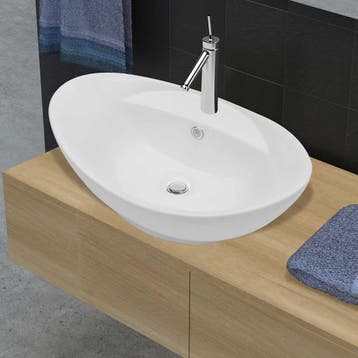 vidaXL Luxe wastafel met overloop en kraangat ovaal keramiek, Verzenden