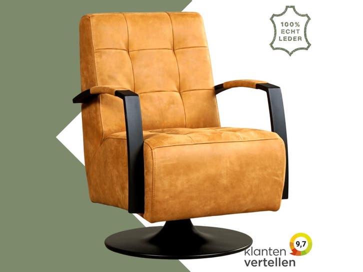 Leren draaifauteuil Mind - Kenia Cognac (cognac) -, Maison & Meubles, Fauteuils, Enlèvement ou Envoi