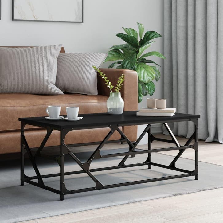 vidaXL Salontafel 100x50x40 cm bewerkt hout zwart, Huis en Inrichting, Tafels | Salontafels, Nieuw, Verzenden