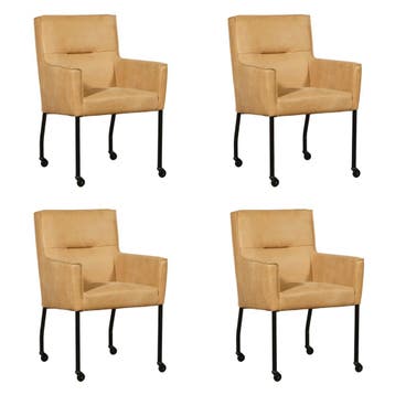 Set van 4 Leren eetkamerstoelen Lucky - Kenia Cognac, Ophalen of Verzenden, Nieuw, Leer, Eén
