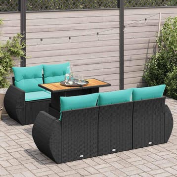 vidaXL 6-delige Loungeset met kussens poly rattan zwart, Verzenden, Loungeset