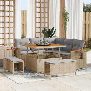 vidaXL Tuinbank Set 9 st 8-Aantal zitplaatsen Beige en, Verzenden, Nieuw
