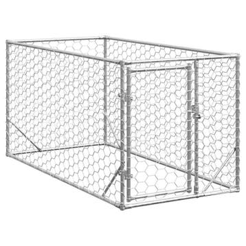 vidaXL Hondenhok voor buiten met deur 2x1x1 m gegalvaniseerd, Verzenden, Nieuw