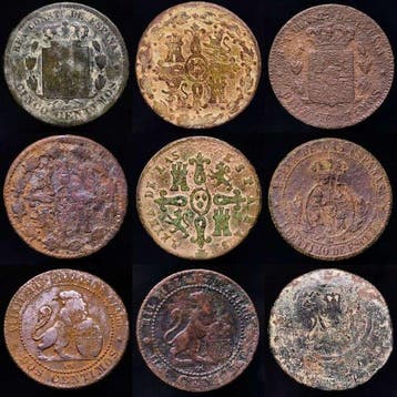 Spanje. Felipe V, Carlos IV, Fernando VII, Isabel II,, Postzegels en Munten