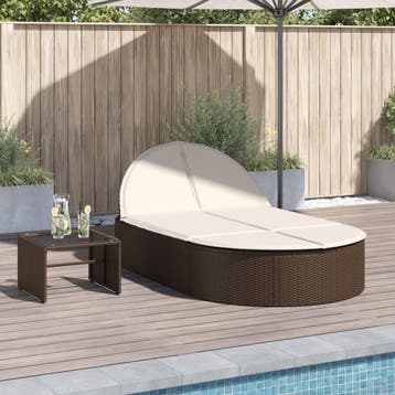 vidaXL Ligbed 2-persoons met kussens poly rattan bruin, Verzenden