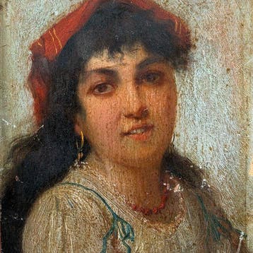 Angelo Figlinesi (XIX) - Portrait de jeune italienne (vendu, Antiek en Kunst
