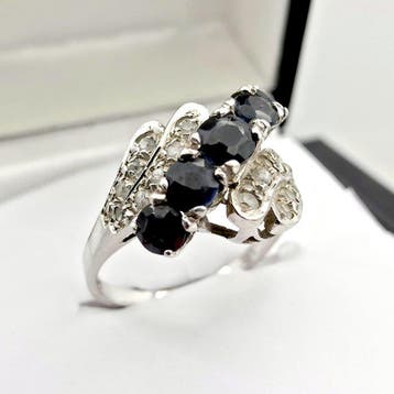 Zonder minimumprijs - Ring Zilver - Donkerblauwe saffier, Nieuw