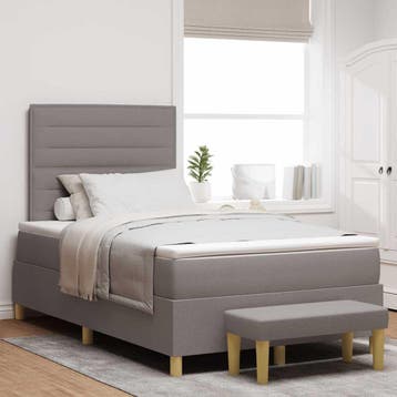 vidaXL Boxspring bed met hoofdeinde Taupe 190 x 120 cm Stof, Verzenden, Nieuw