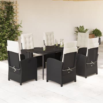 vidaXL 7-delige Tuinset met kussens poly rattan zwart, Verzenden, Tuinset