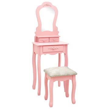vidaXL Kaptafelset met kruk 50x59x136 cm paulowniahout roze, Verzenden, Nieuw