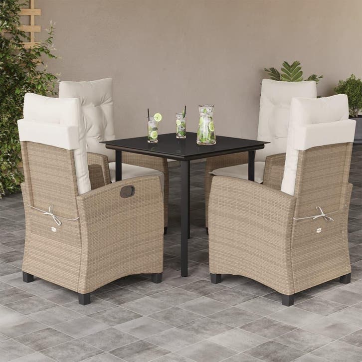 vidaXL 5-delige Tuinset met kussens poly rattan beige, Tuin en Terras, Tuinsets en Loungesets, Tuinset, Nieuw, Verzenden