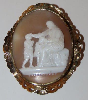 Broche - 14 carats Or jaune - Broche camée en coquillage 14