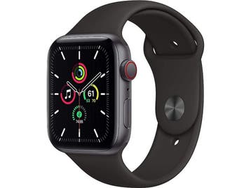 Apple Watch SE 44 mm kast van spacegrijs aluminium met zwart, Handtassen en Accessoires, Smartwatches, Verzenden, Zo goed als nieuw