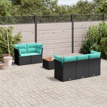 vidaXL 6-delige Loungeset met kussens poly rattan zwart, Verzenden, Nieuw, Loungeset