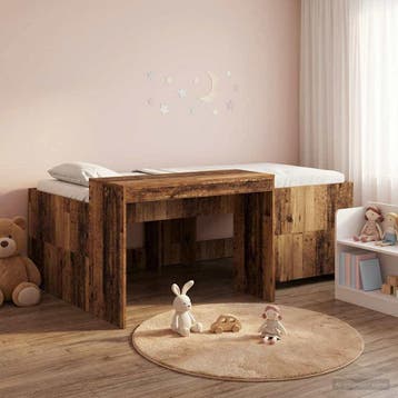 vidaXL Kinderhoogslaper met bureau Oud hout Bewerkt hout, Huis en Inrichting, Slaapkamer | Bedden, Verzenden, Nieuw