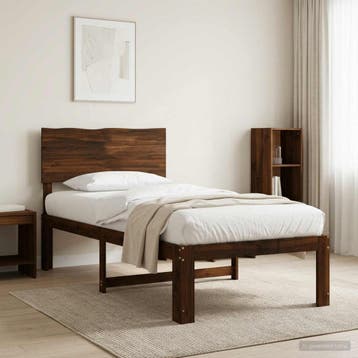 vidaXL Eenpersoonsbed met hoofdbord ROSTOCK Donkerbruin 90 x, Verzenden, Nieuw