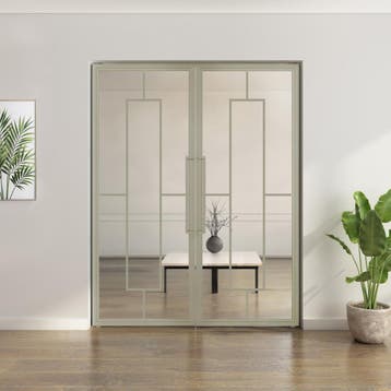 Dubbele stalen taatsdeur Kiezelgrijs 5 Vlaks Helder glas*, Minder dan 80 cm, Overige typen, Nieuw, Metaal