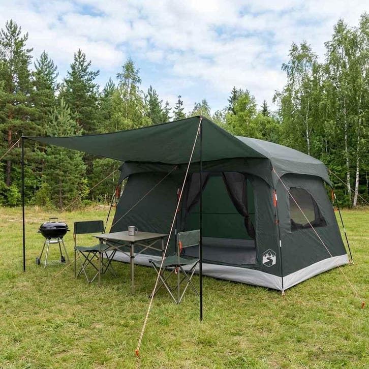 vidaXL Familietent 6-persoons Leger Groen Polyester, Caravanes & Camping, Tentes, Envoi