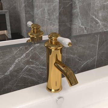 vidaXL Wastafelkraan 130x180 mm goudkleurig, Doe-het-zelf en Bouw, Verzenden, Nieuw